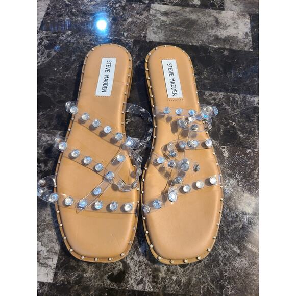 Steve Madden size 7 women's Lyna clear pvc and rhinestone sandals - Picture 2 of 5